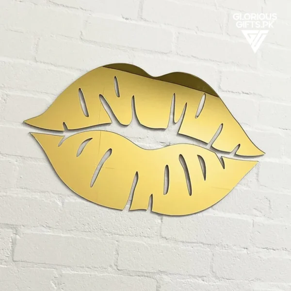 3D Lips Acrylic Wall Golden Mirror Beauty Room Sign GW009