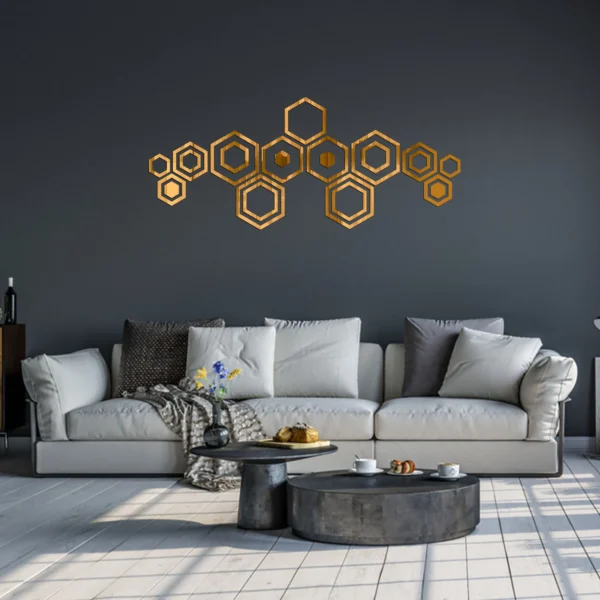 Acrylic Hexagon Ring Mirror Wall Decor Stickers - Image 2